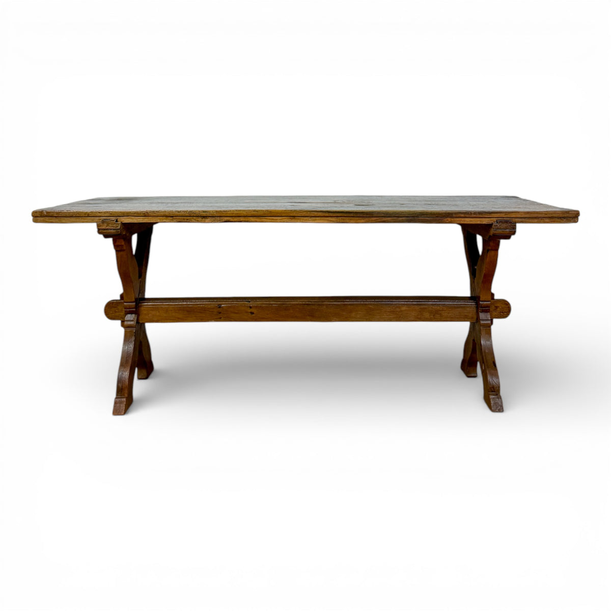 French Oak Trestle Dining Table with X-Form Base