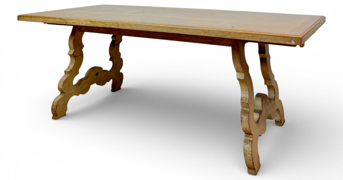 French Oak Trestle Table with Scalloped Supports - Litt Concept House