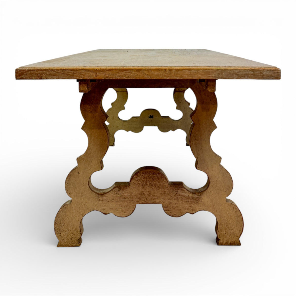 French Oak Trestle Table with Scalloped Supports
