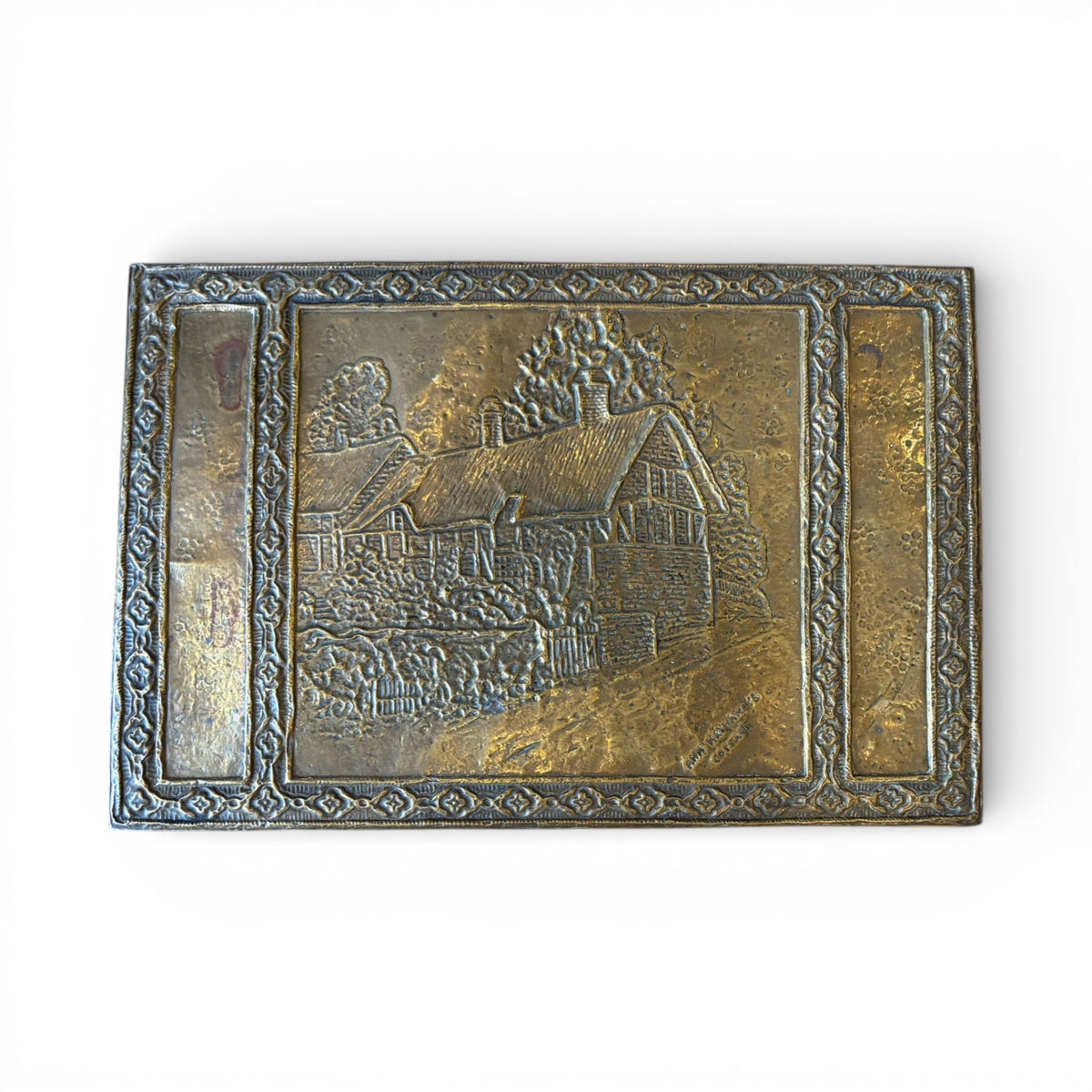 Repoussé Brass Chest with Figural and Landscape Panels