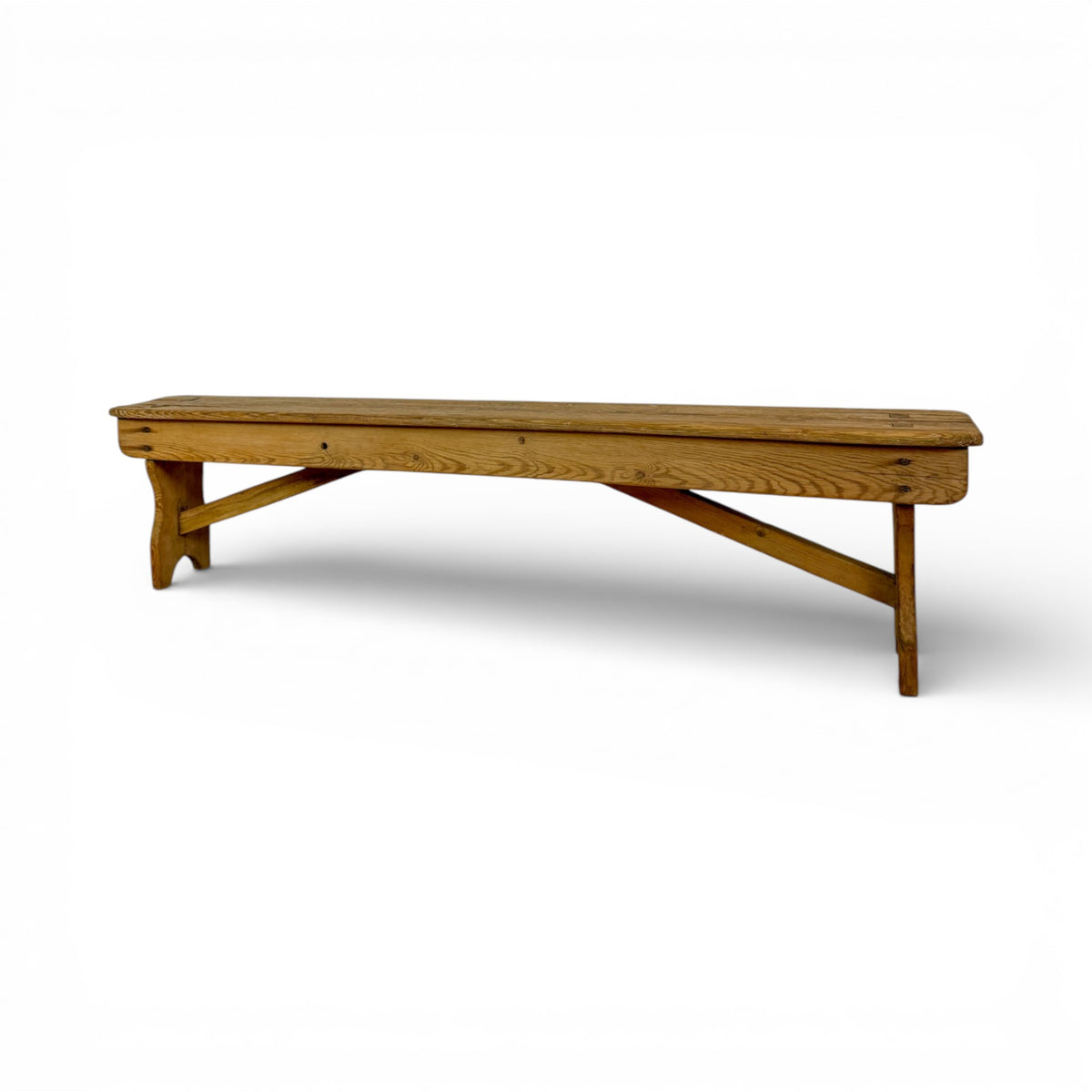 Rustic Pine Plank Bench with Shaped Supports