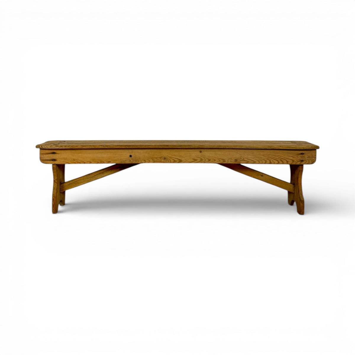 Rustic Pine Plank Bench with Shaped Supports