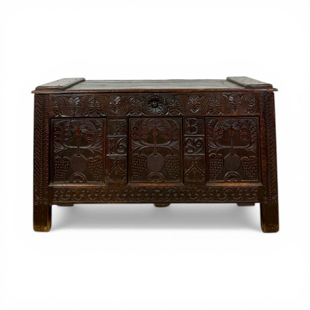 17th Century French Oak Coffer Chest 1689 - Litt Concept House