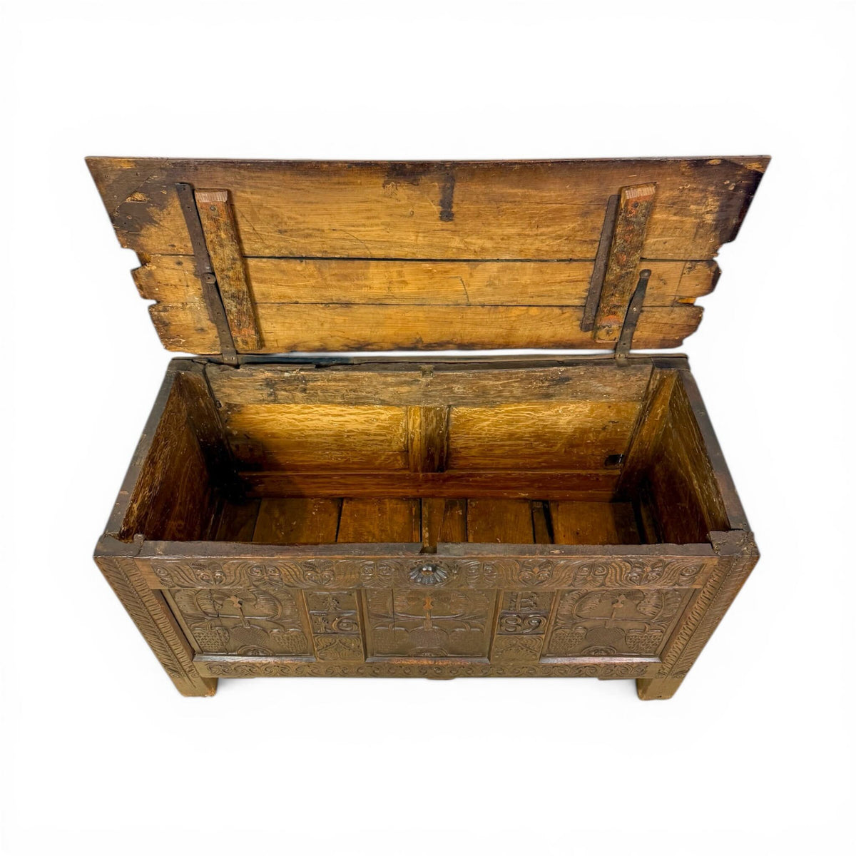 17th Century French Carved Oak Coffer Chest with Initials