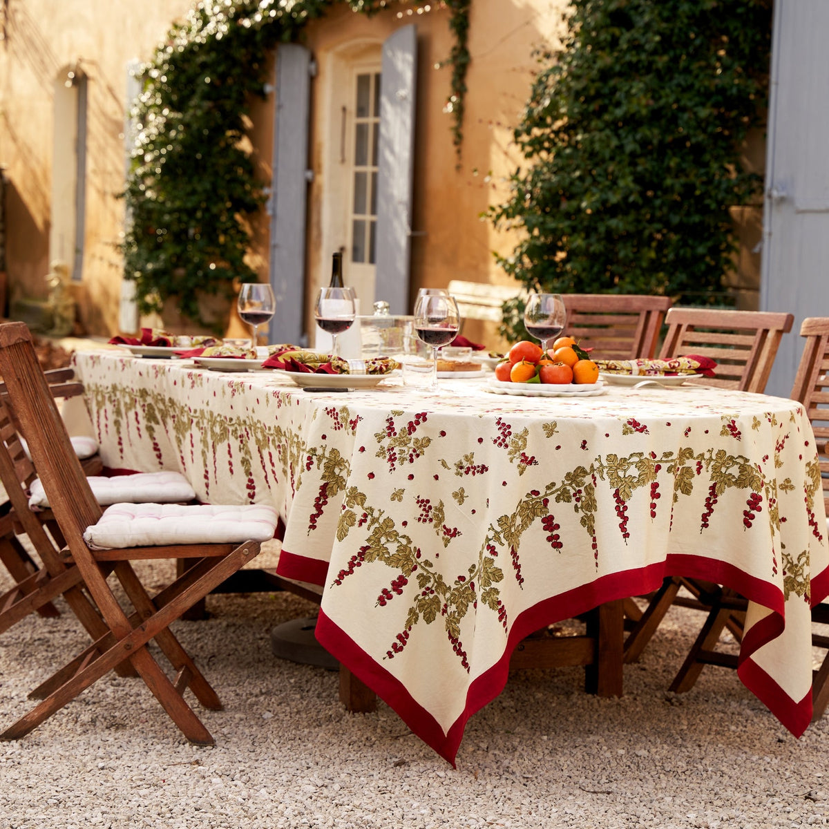 Handmade French Tablecloth Red &amp; Green Berries