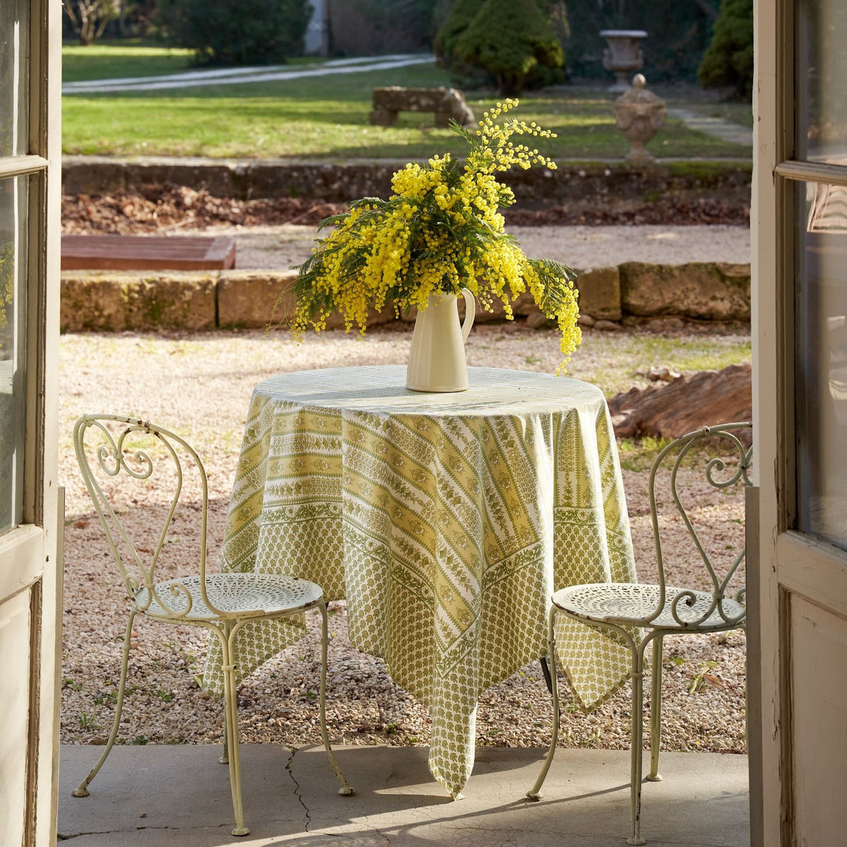 Handmade French Tablecloth Olive Floral