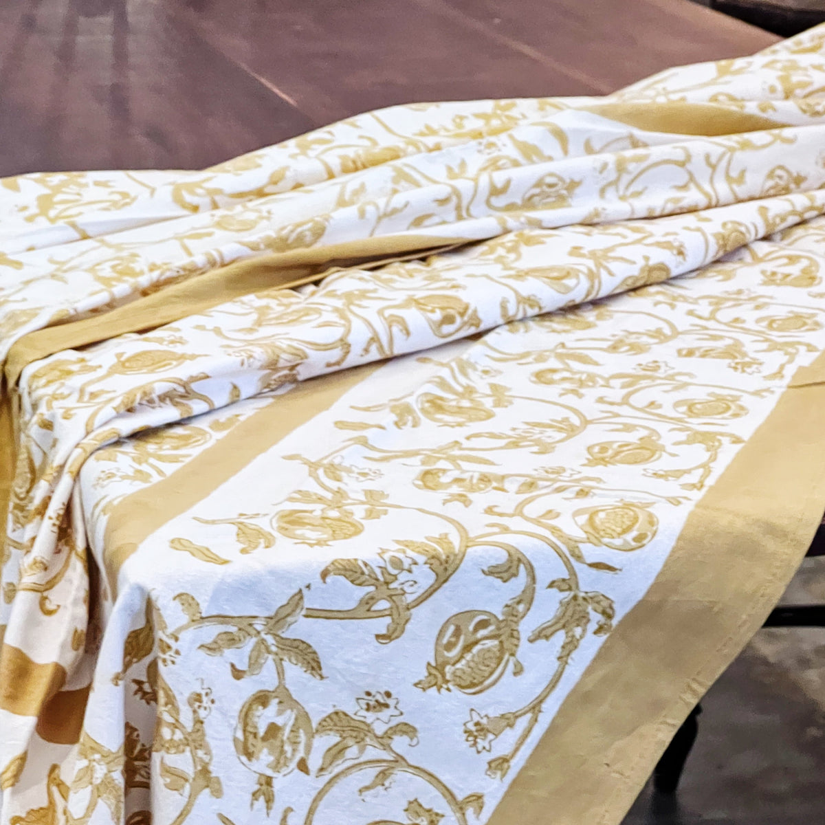 Handmade French Tablecloth Mustard Floral