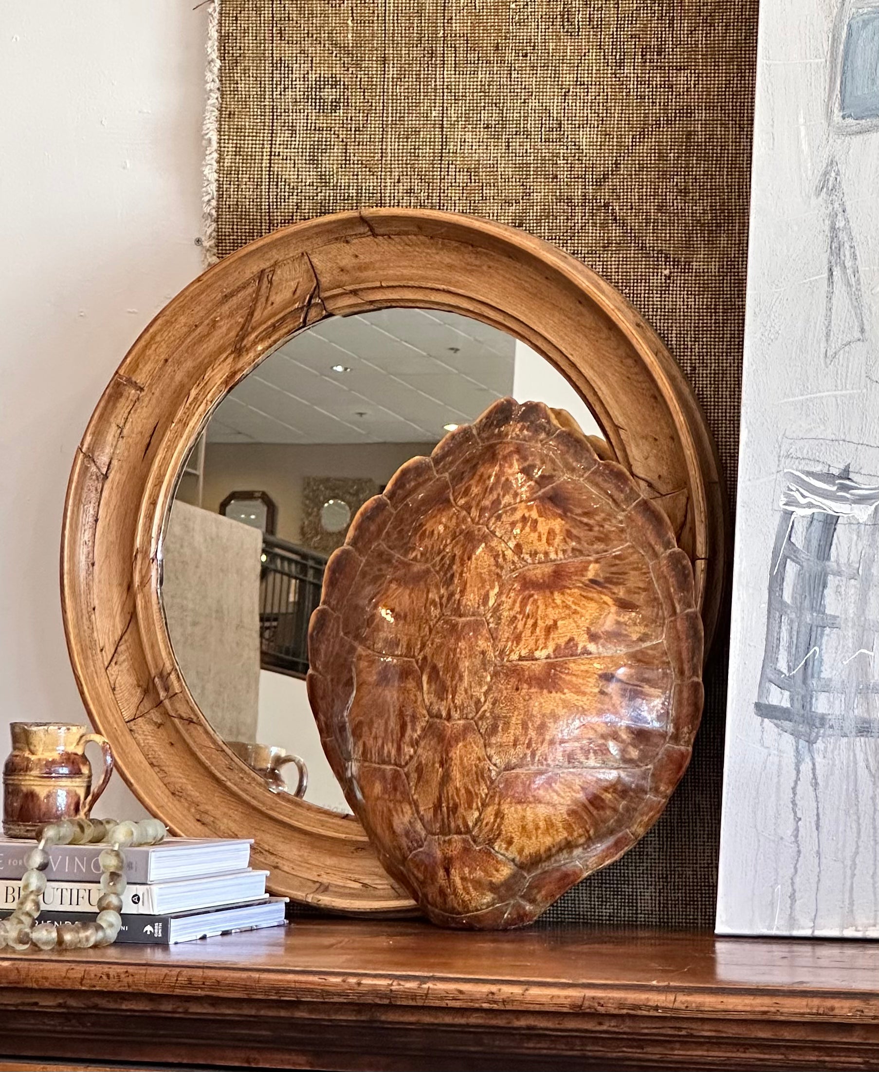 Antique Pine Round Mirror