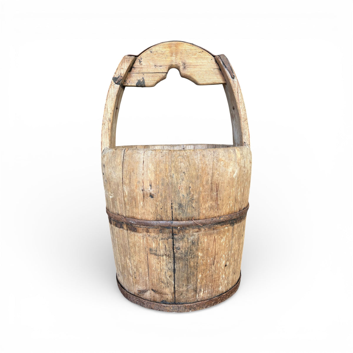 Wooden Bucket with Iron Bands and Handle