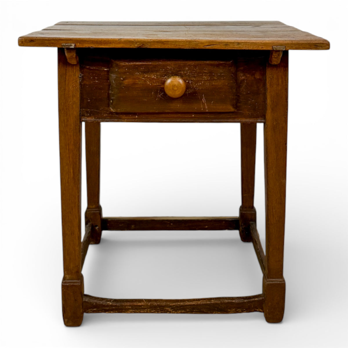 Spanish Walnut Side Table with Drawer and Box Stretcher