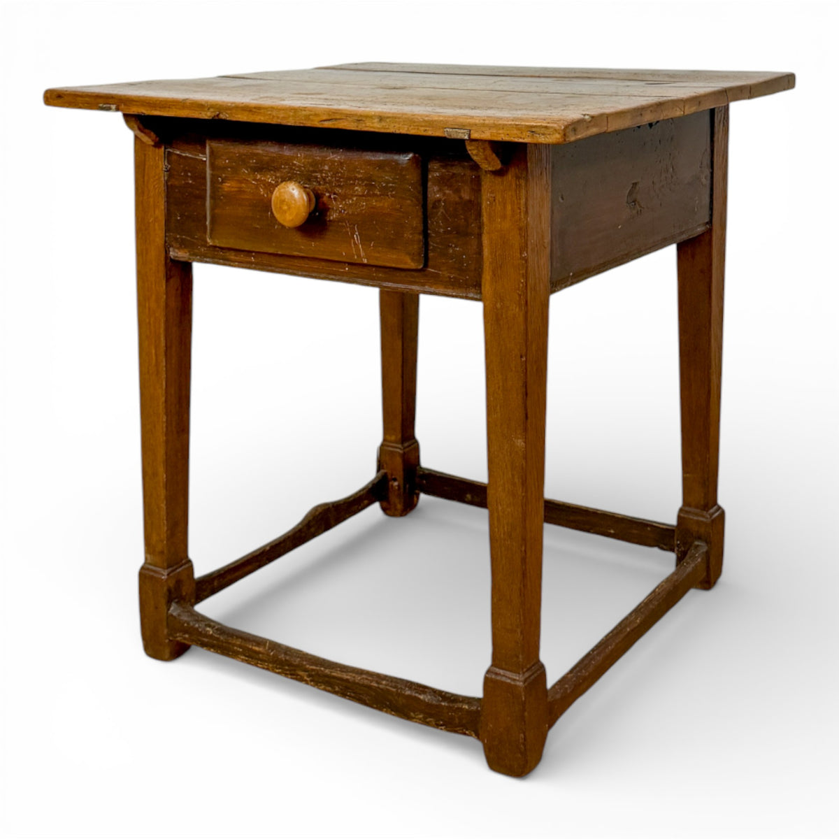 Spanish Walnut Side Table with Drawer and Box Stretcher