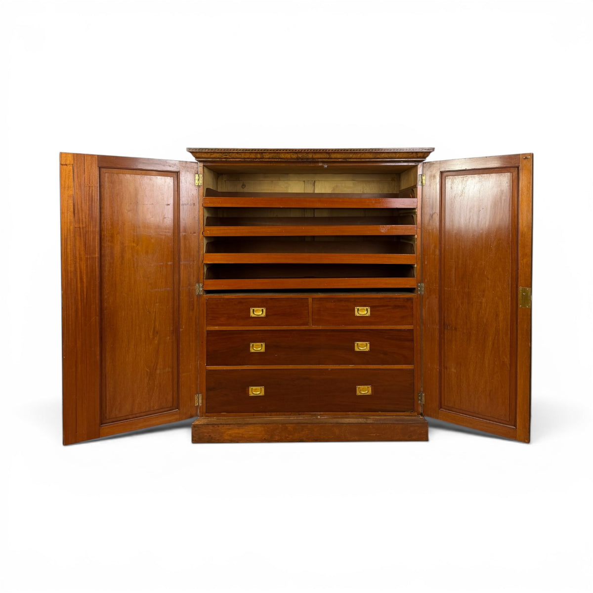 English Burl Walnut Clothes Press Cabinet