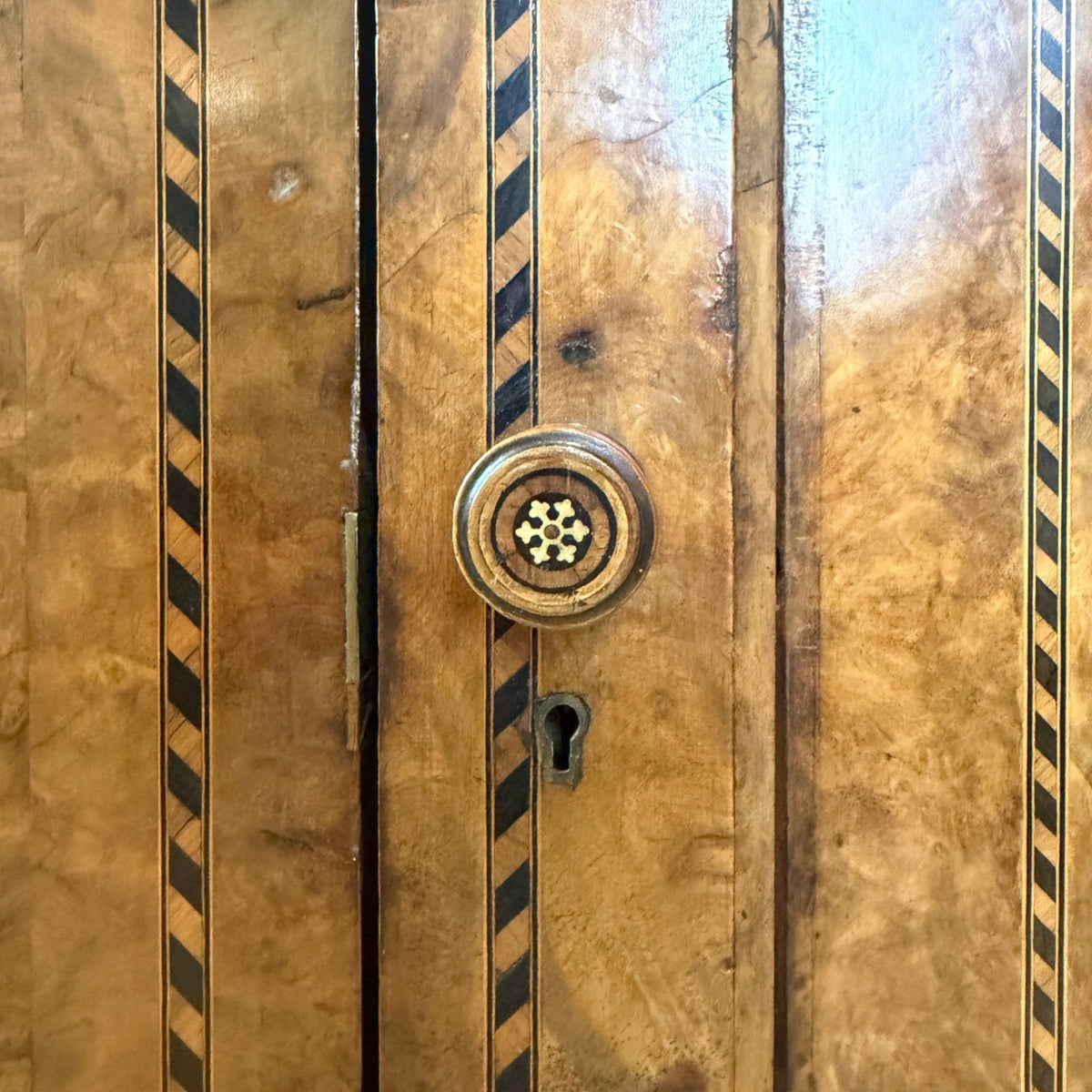 English Burl Walnut Clothes Press Cabinet