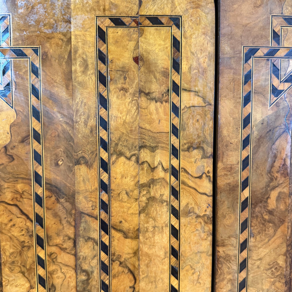 English Burl Walnut Clothes Press Cabinet