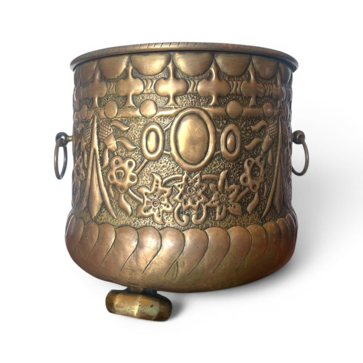 Embossed Brass Planter or Jardinière