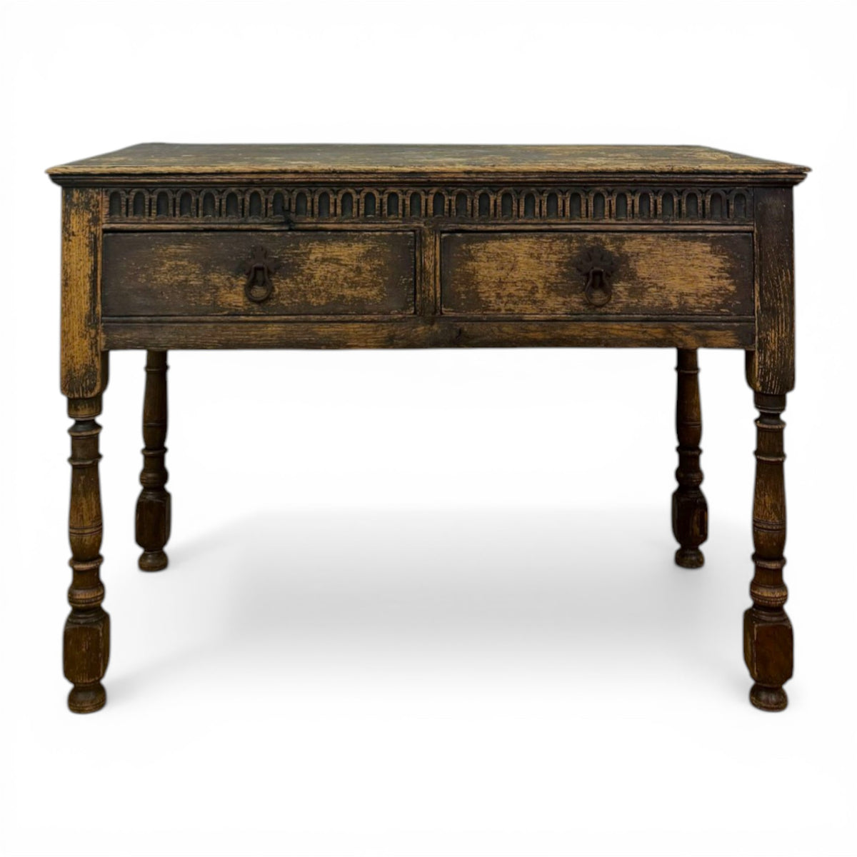 Carved Oak Two-Drawer Side Table