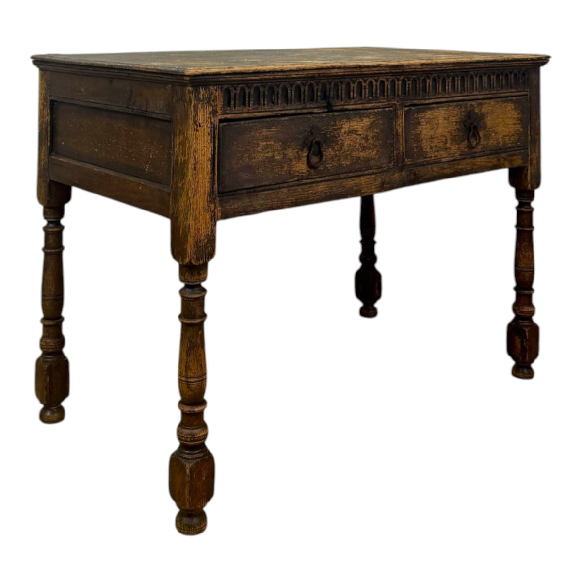 Carved Oak Two-Drawer Side Table