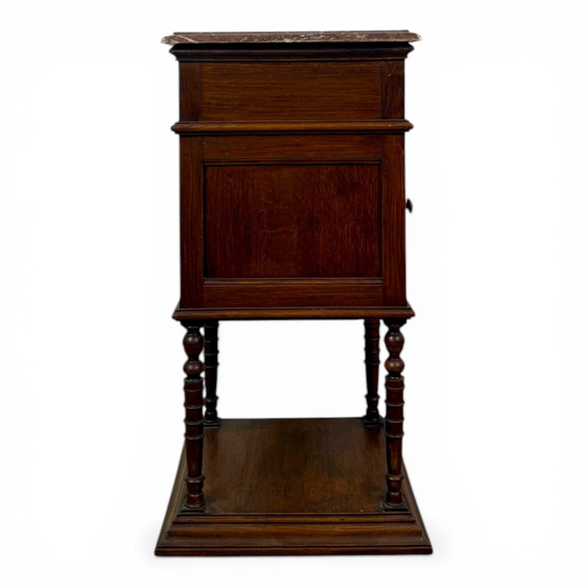 Carved Oak Nightstands with Marble Tops, Pair