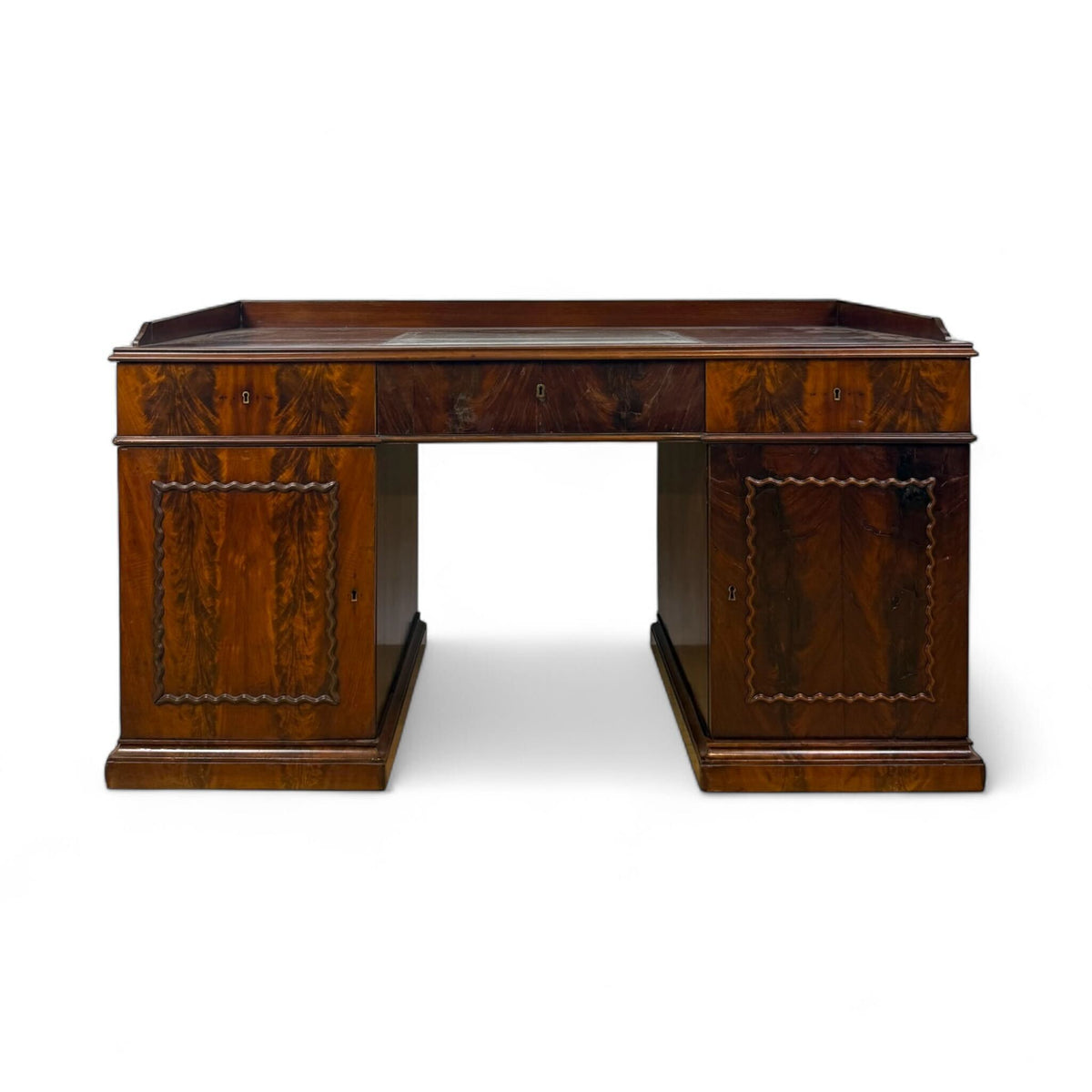 English Flame Mahogany Pedestal Desk