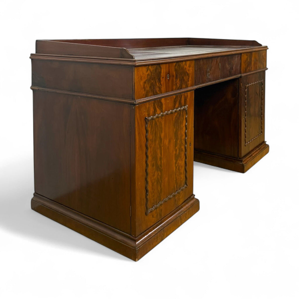 English Flame Mahogany Pedestal Desk