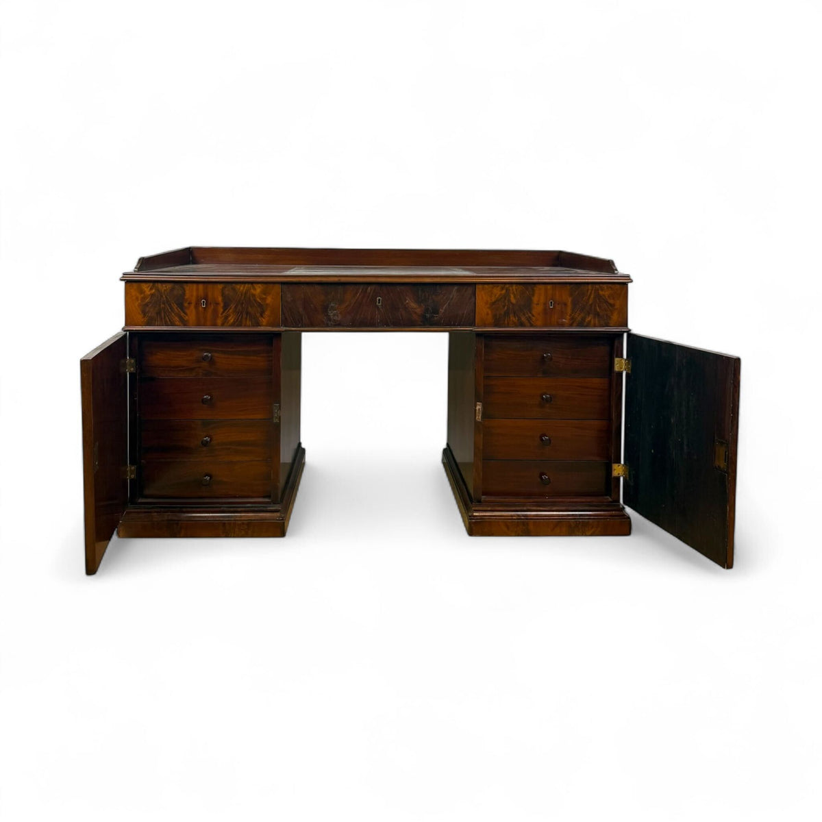 English Flame Mahogany Pedestal Desk