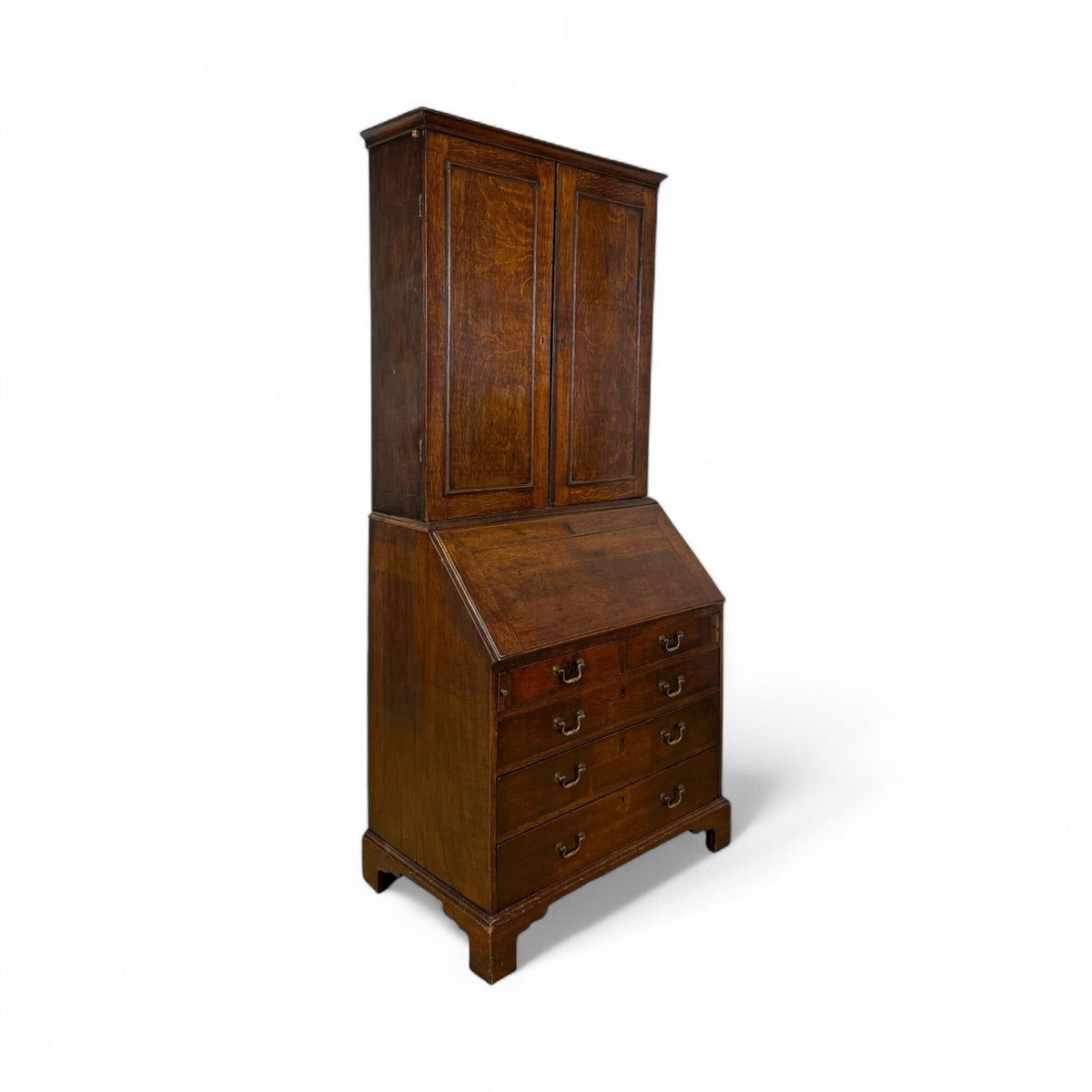 American Oak Slant-Front Secretary Bookcase with Drawers