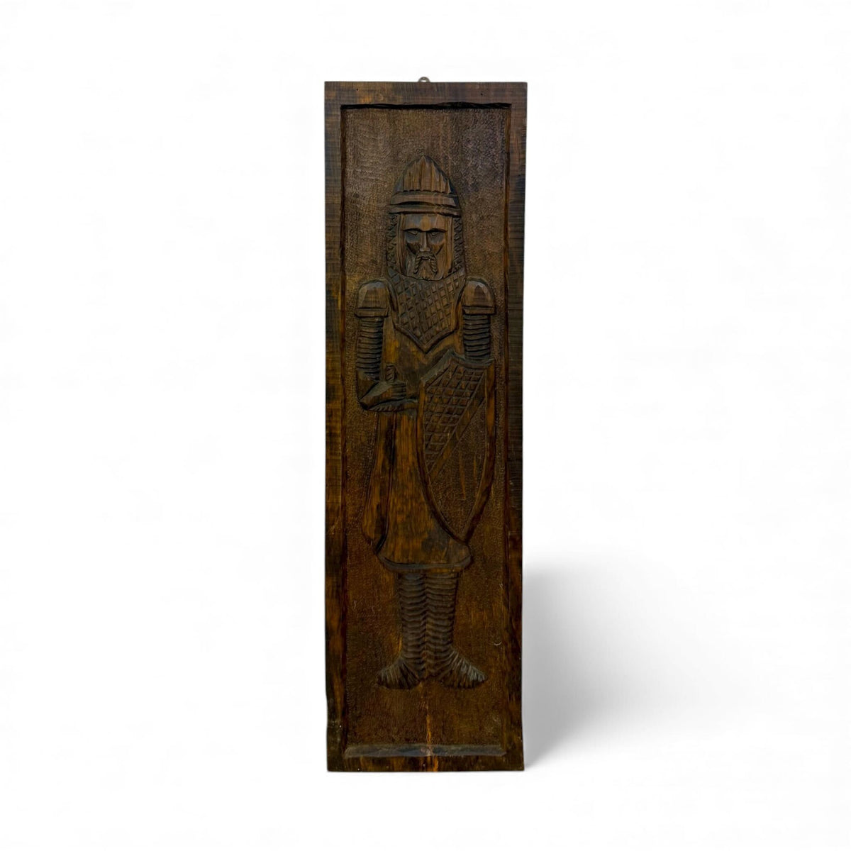 Hand-Carved Oak Panel Depicting Medieval Knight