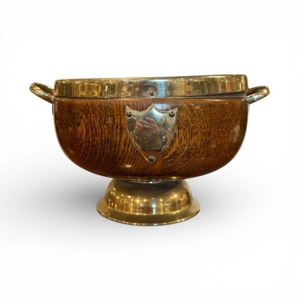 Edwardian Oak and Brass Serving Bowl