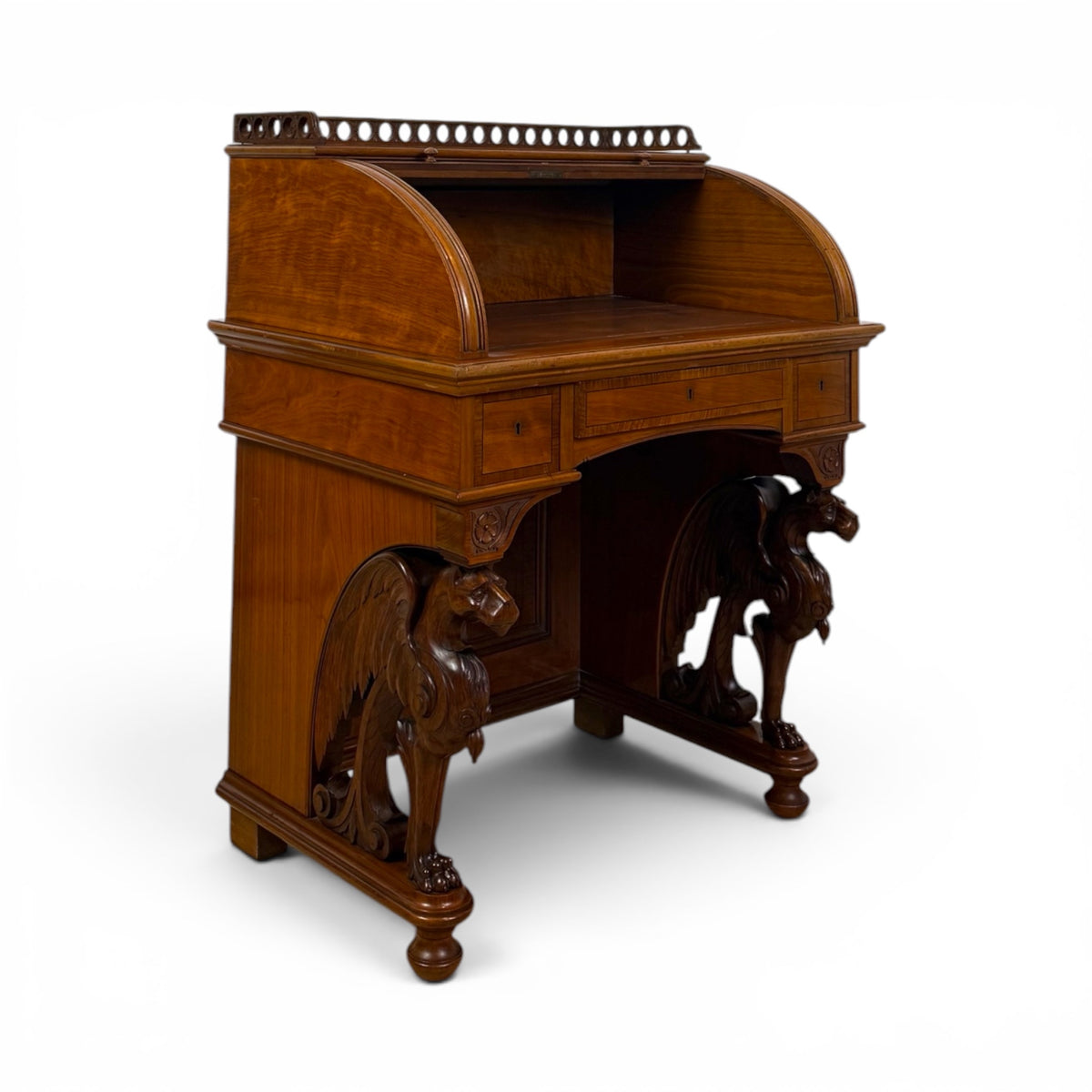 French Walnut Davenport Desk with Carved Griffins
