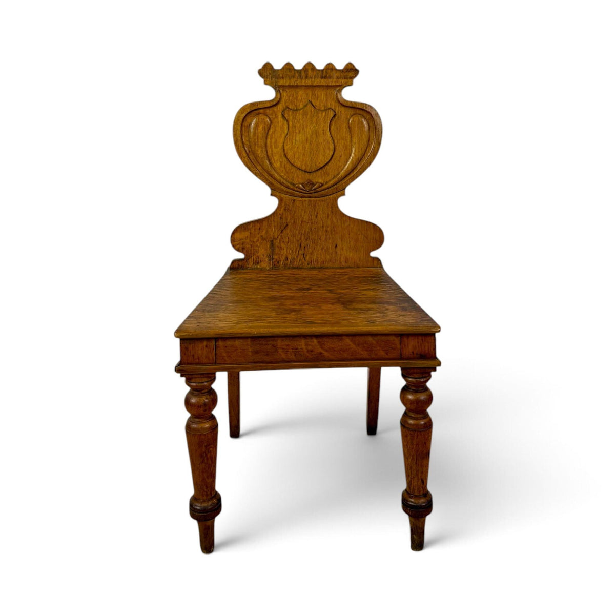 19th Century English Victorian Oak Hall Chair with Coronet Cresting — front