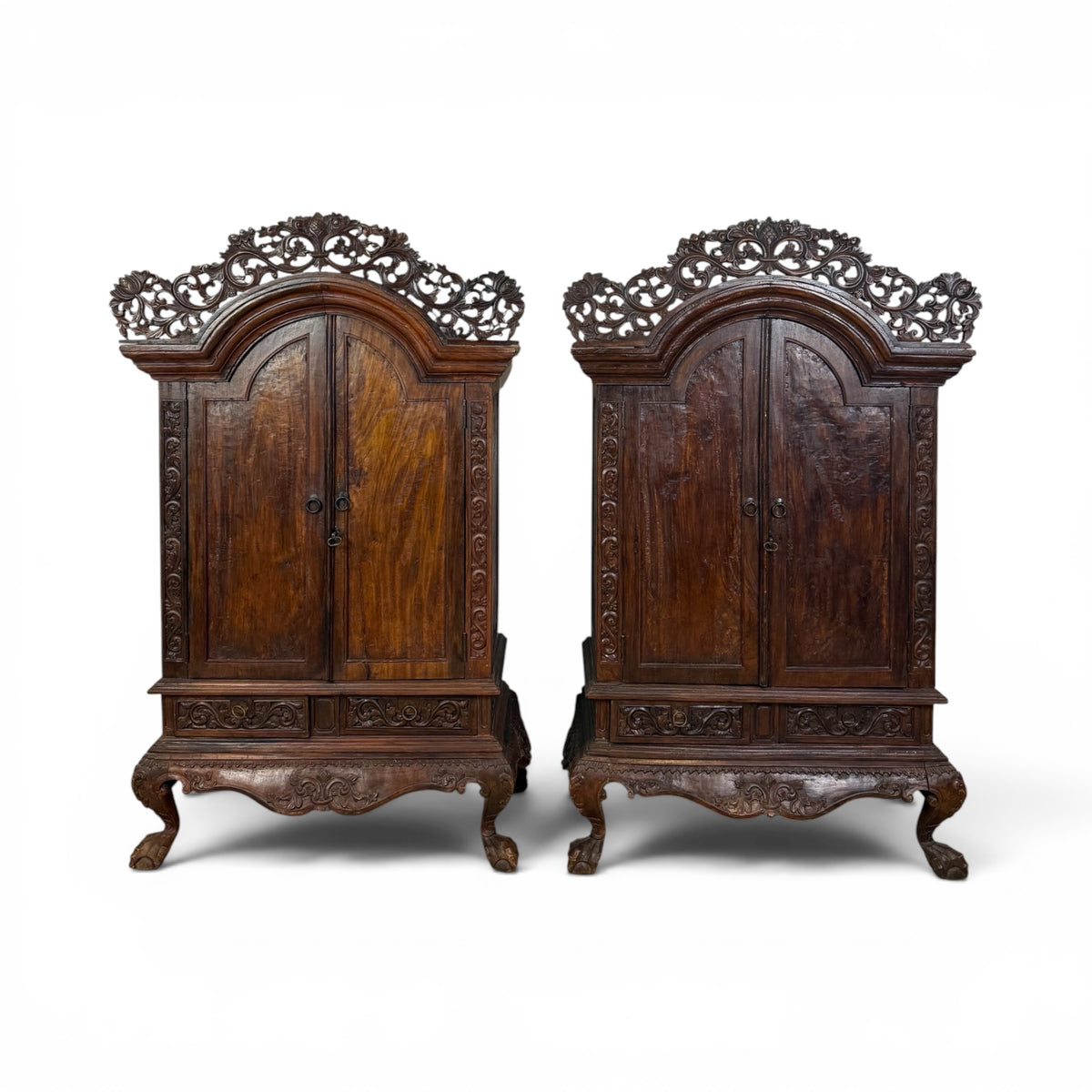 Pair of 19th Century Indonesian Carved Hardwood Cabinets