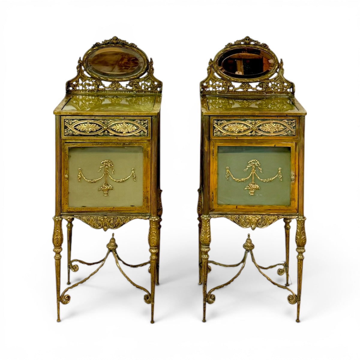 Pair of Louis XVI Style Gilt Metal and Glass Vitrine Pedestals