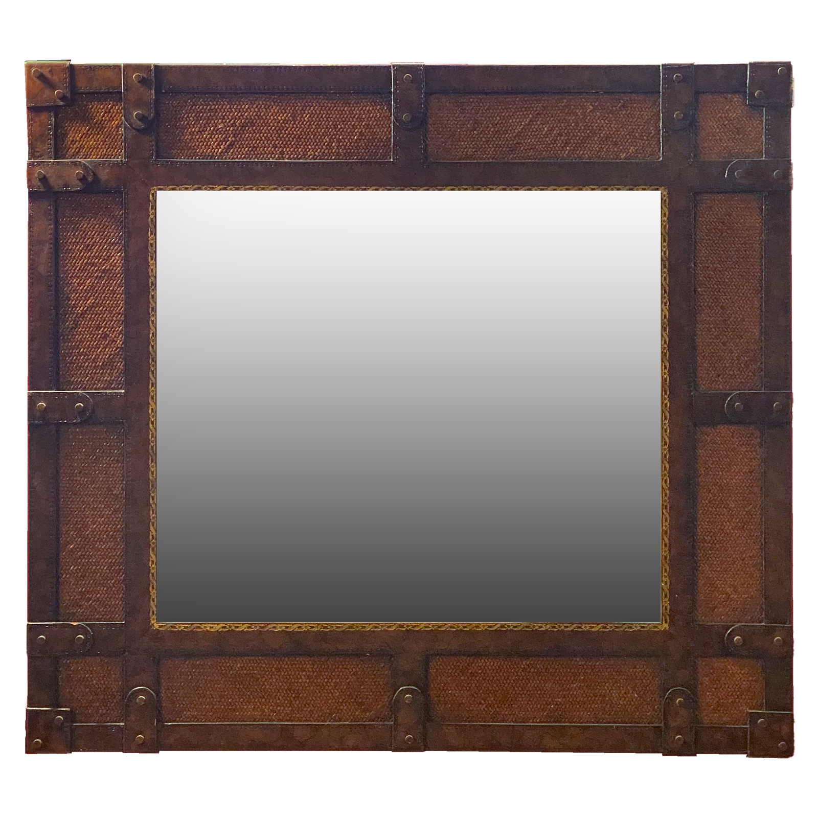 Woven Wicker And Leather Mirror 