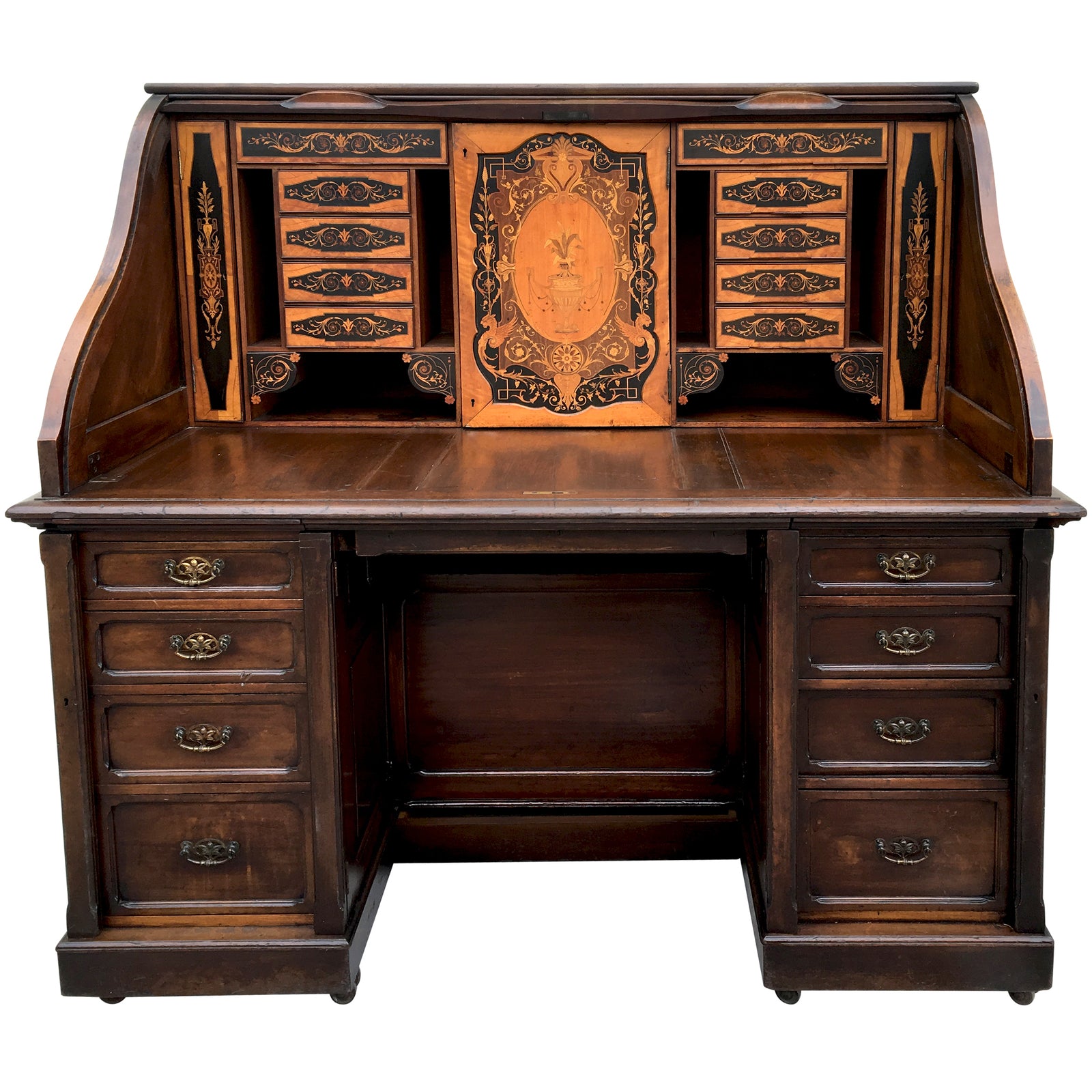 Cylinder-Top Desk with Intricate Marquetry Panels