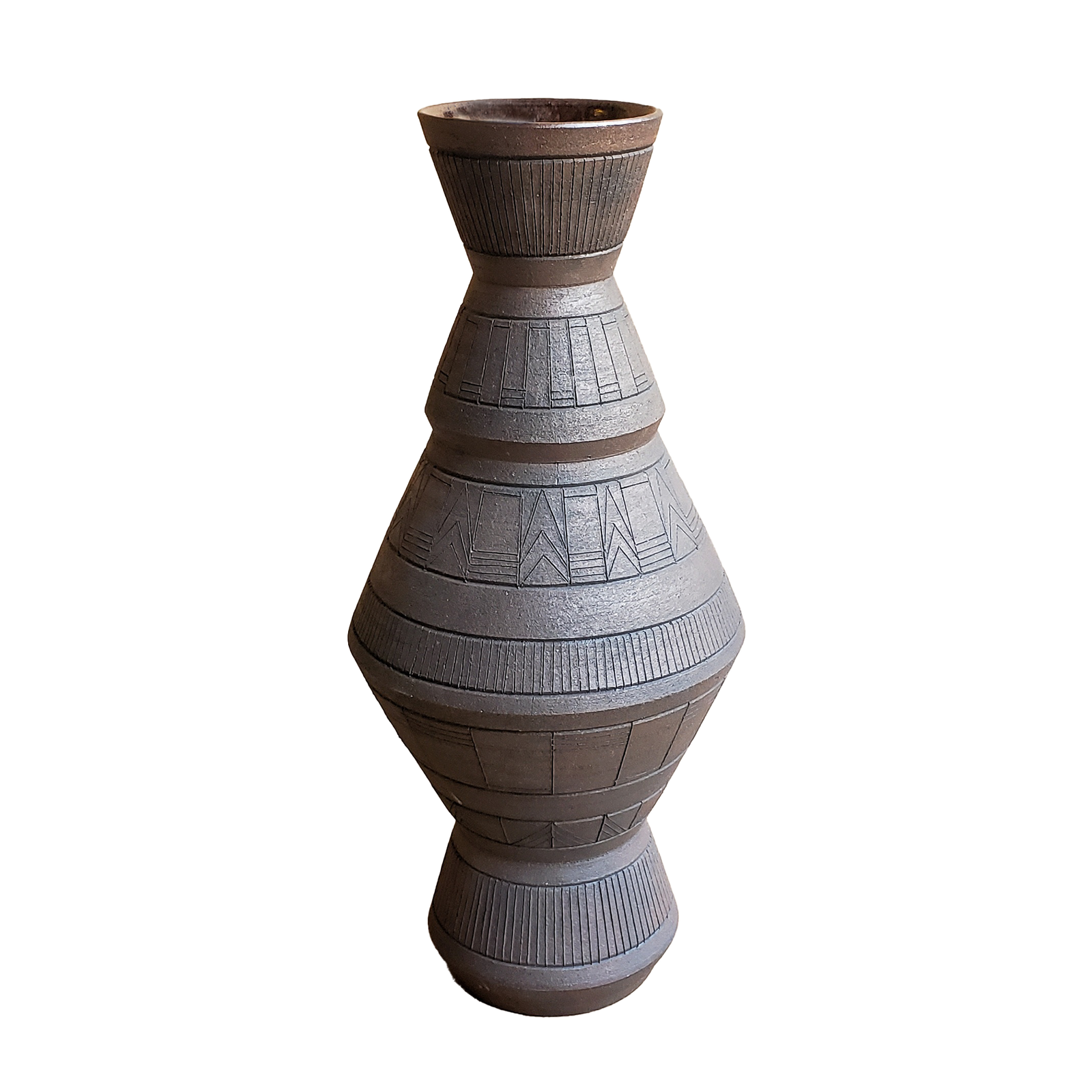 Dark Brown Carved Vessel 