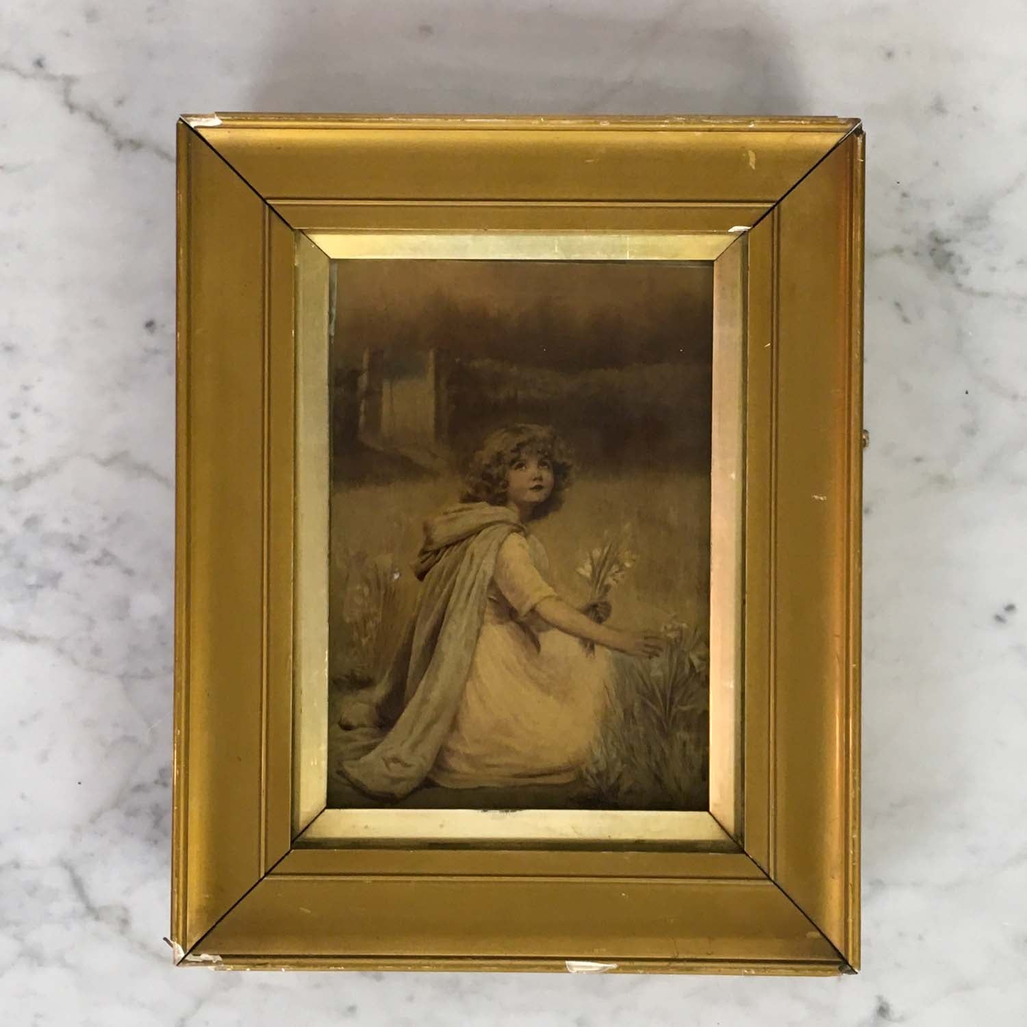 Black & White of a Girl Picking Flowers 