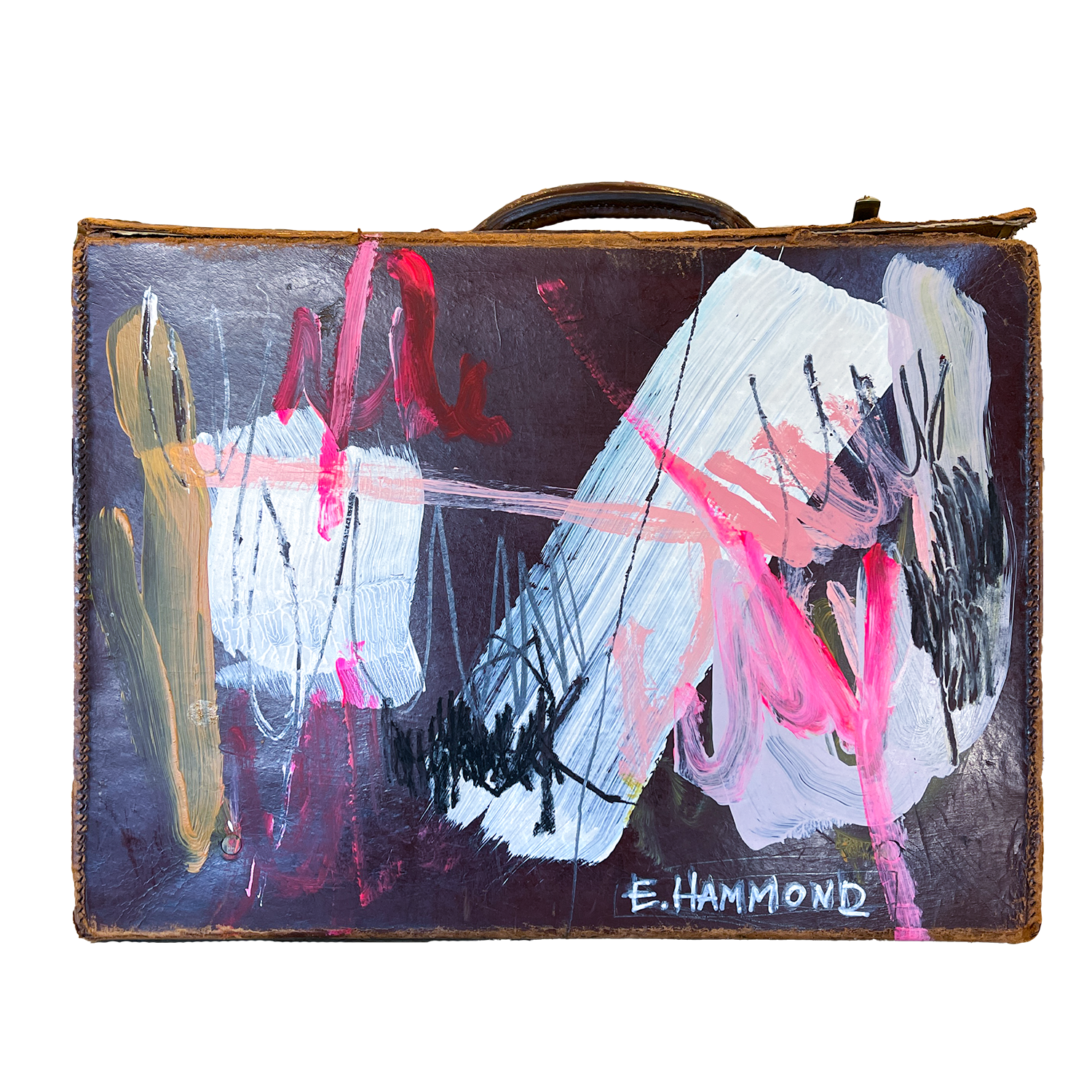 Painted Leather Suitcase Circa 1900