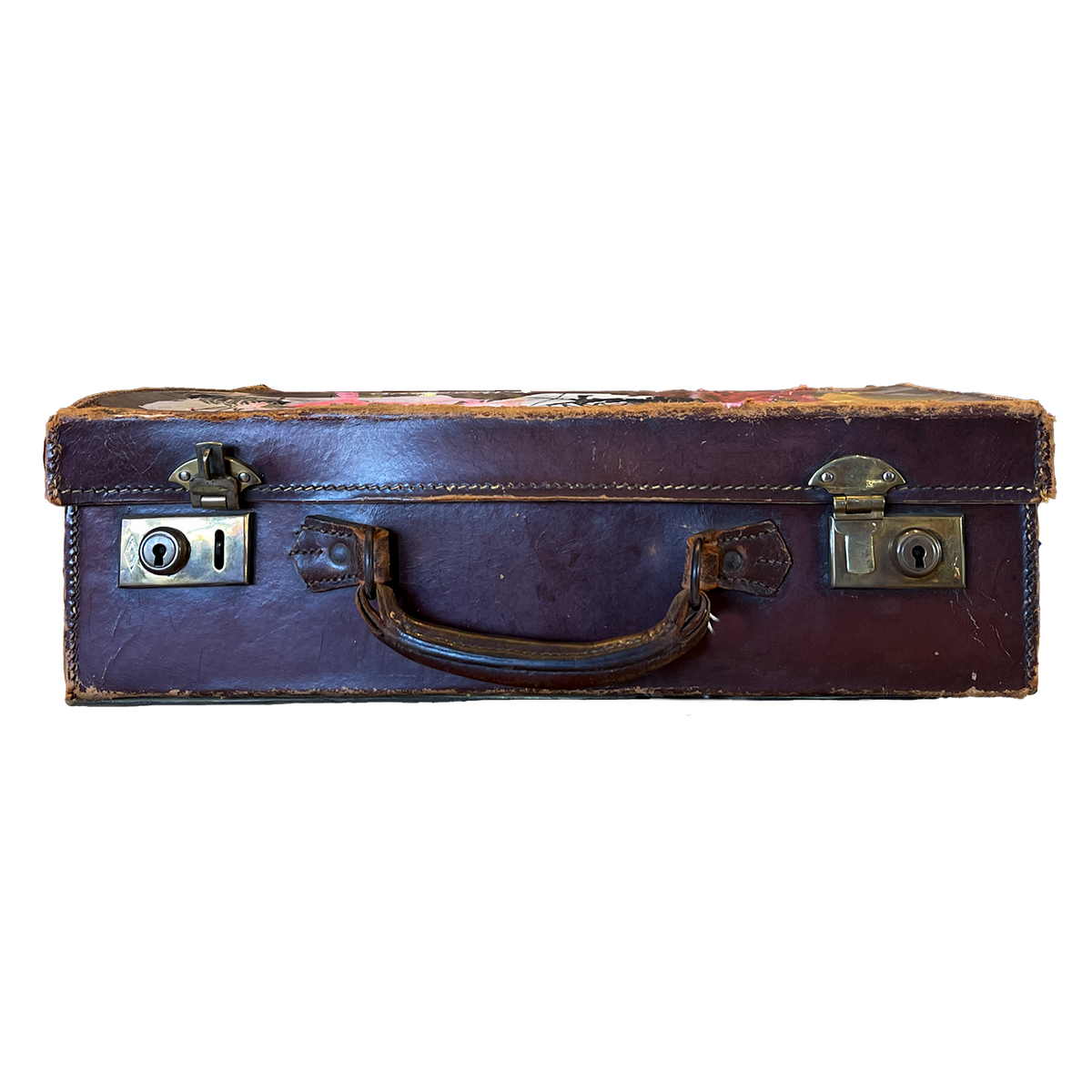 Painted Leather Suitcase Circa 1900