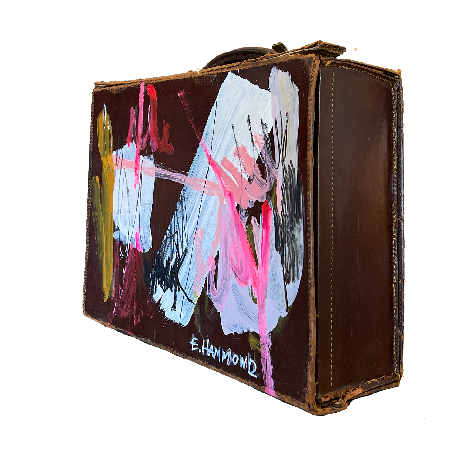 Painted Leather Suitcase Circa 1900