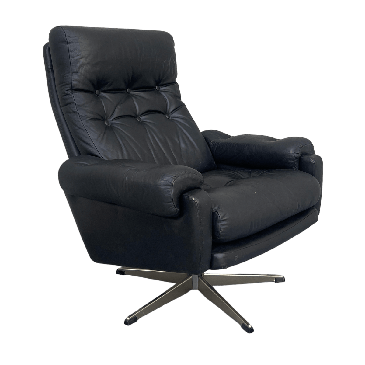 Black Leather Mid Century Arm Chair